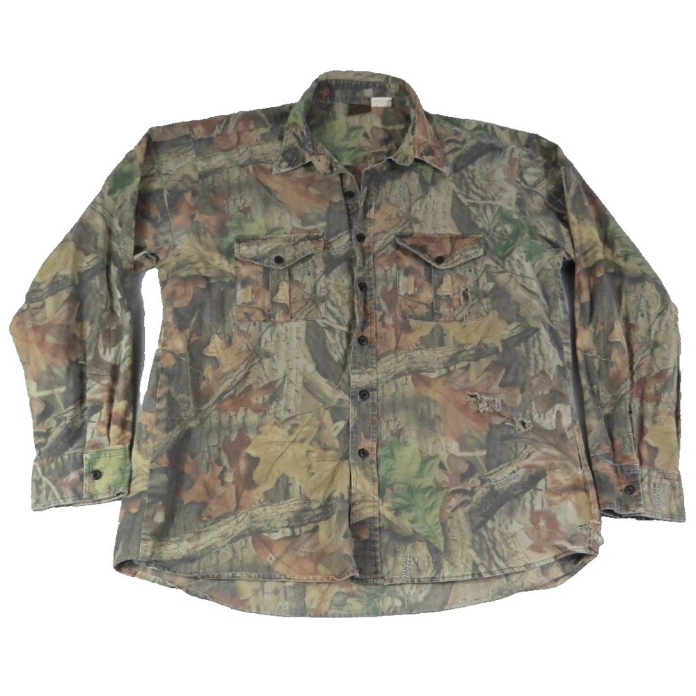 Ranger Advantage Timber Camo Shirt Mens XL Hunting Button Up Distressed Workwear